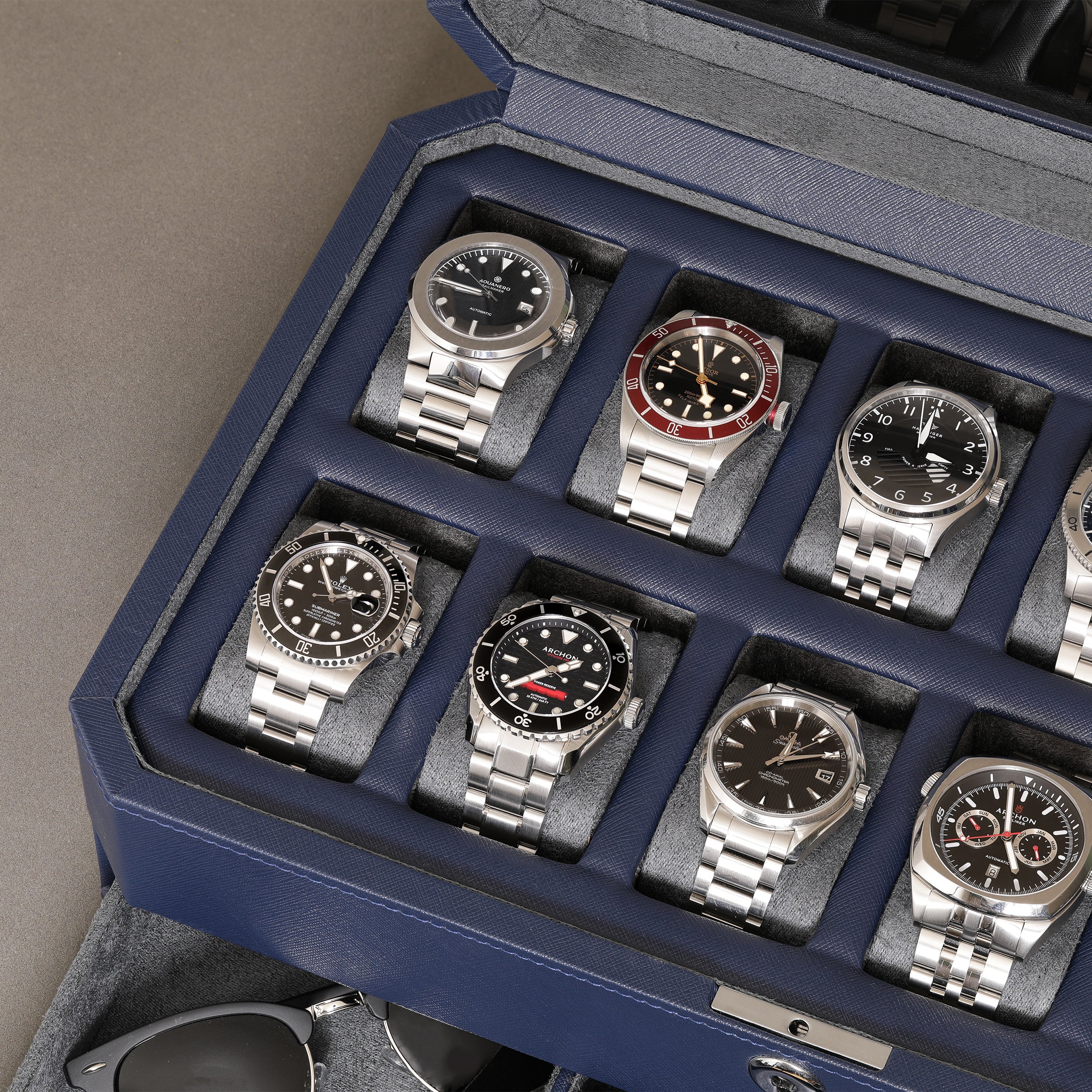 12 Slot Watch Box with Drawer (Dark Blue / Grey) - Image 4
