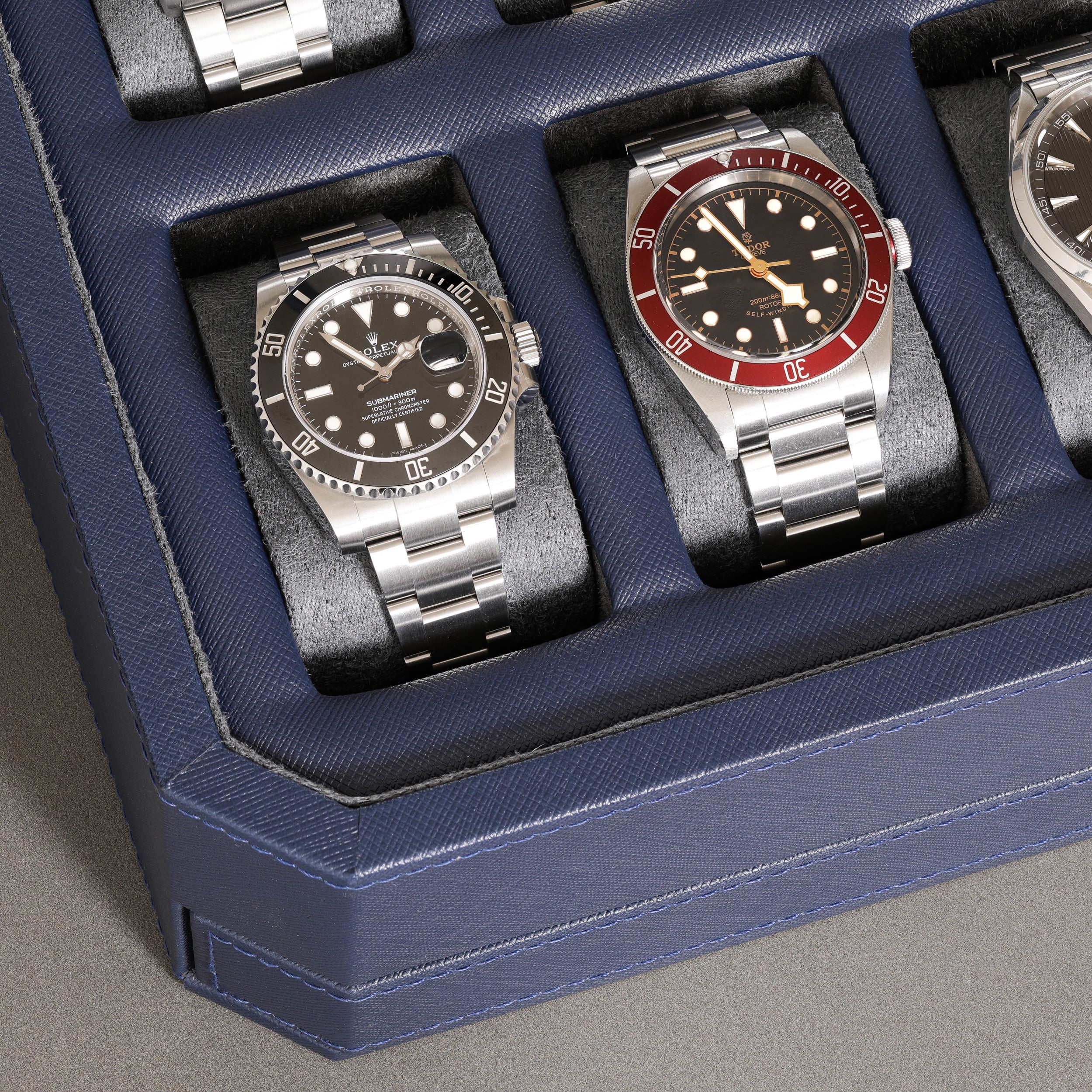 12 Slot Watch Box with Drawer (Dark Blue / Grey) - Image 5