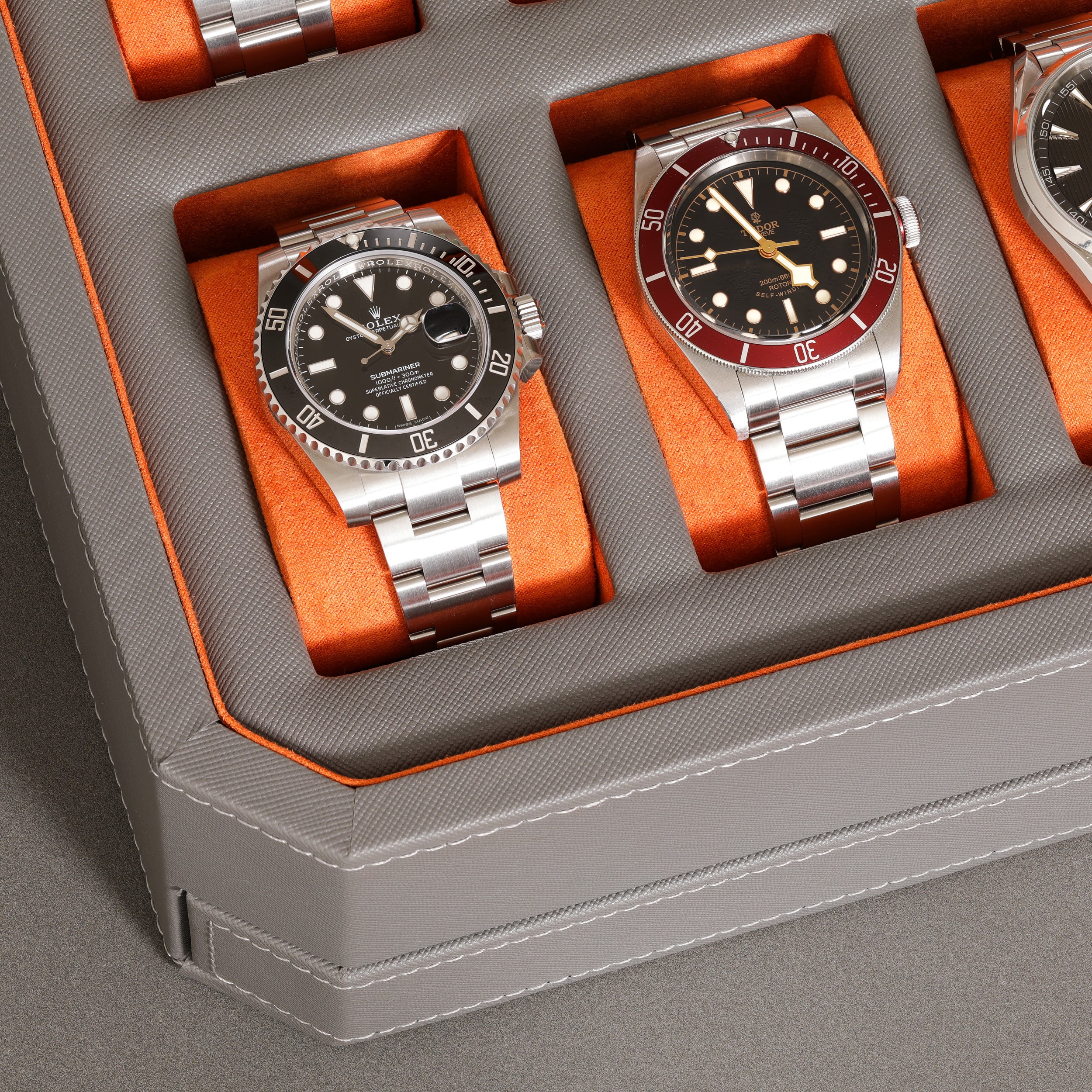 12 Slot Watch Box with Drawer (Grey / Orange) - Image 5