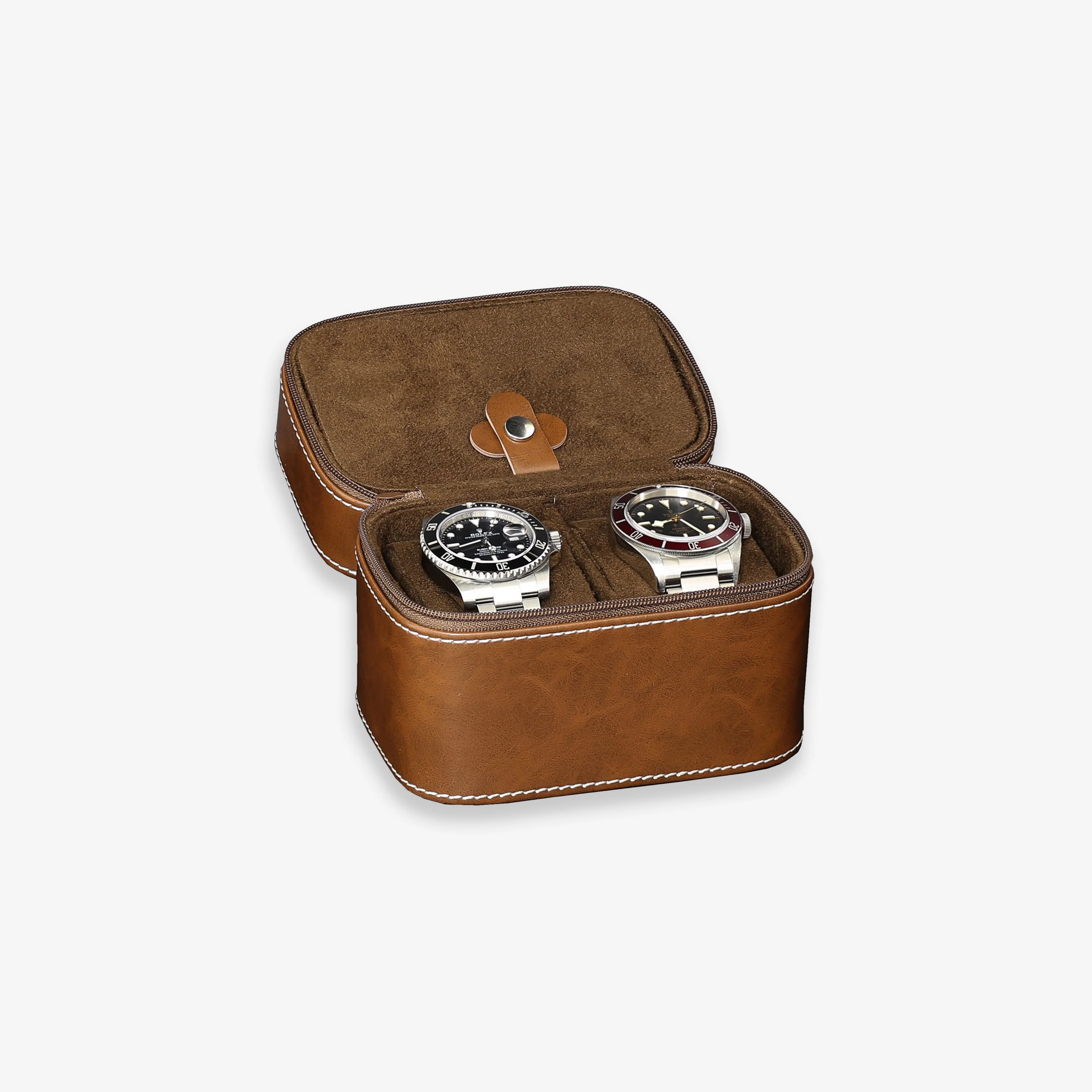 2 Watch Travel Case Brown - Image 4