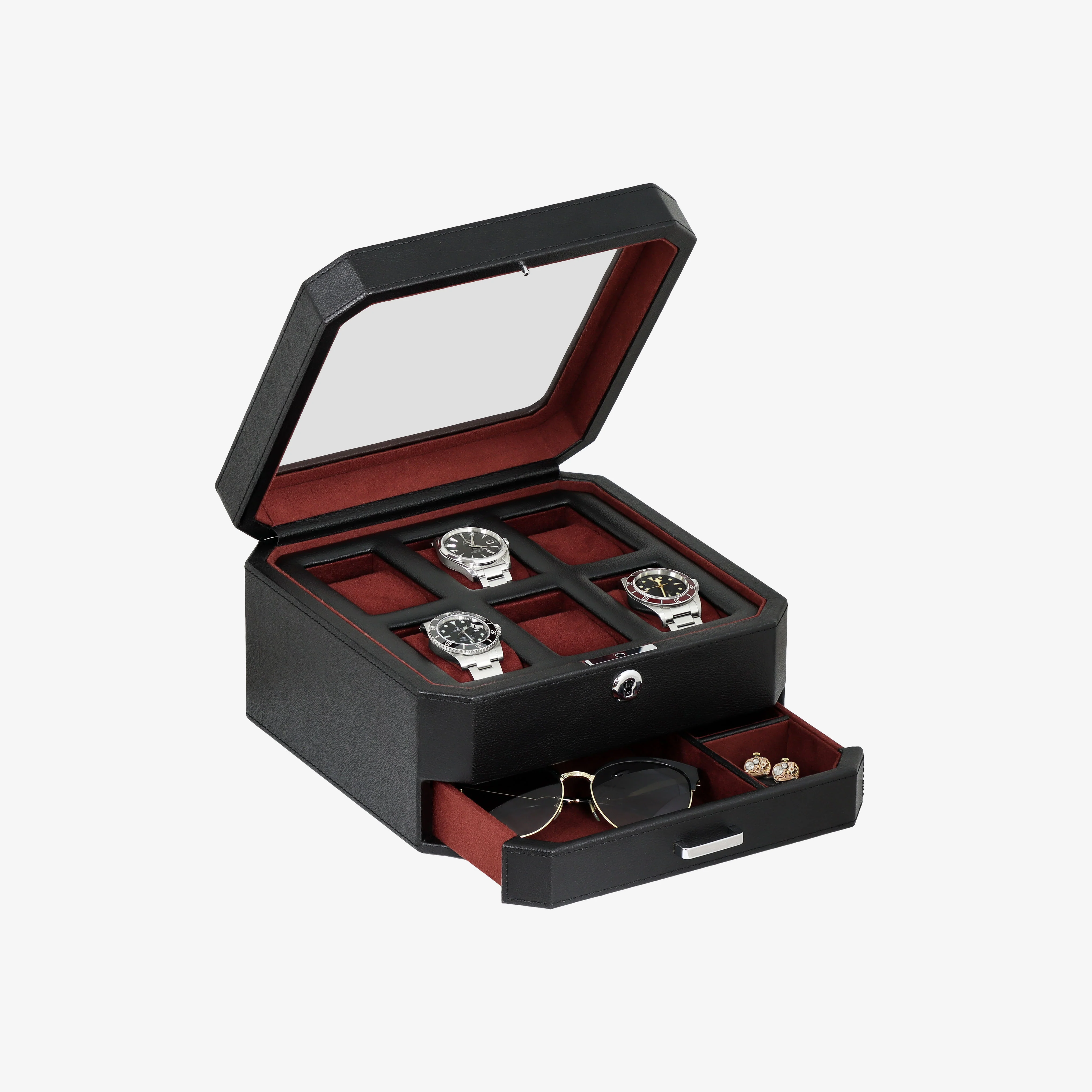 6 Slot Watch Box (Black / Red) - Image 6