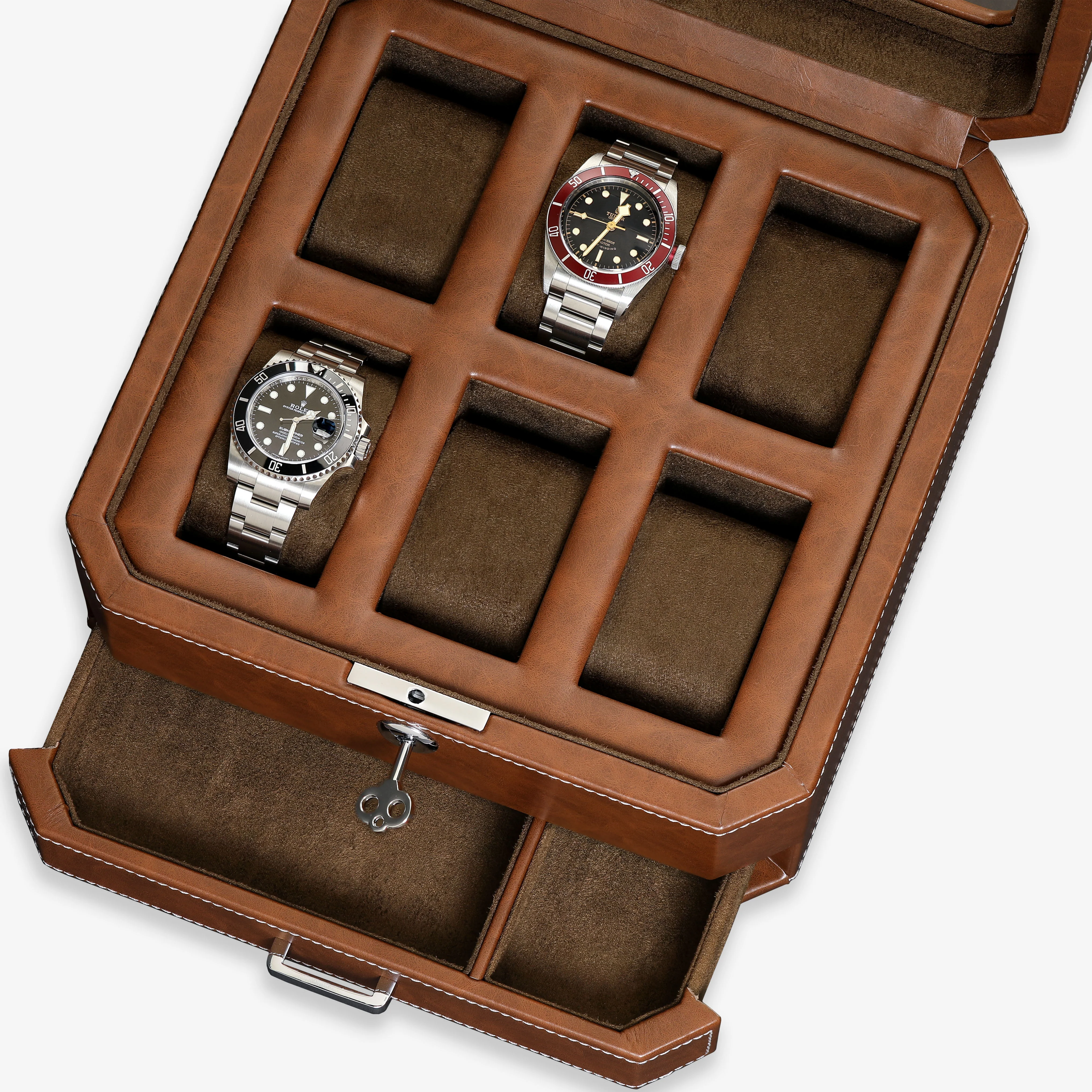 6 Slot Watch Box (Tan / Brown) - Image 3