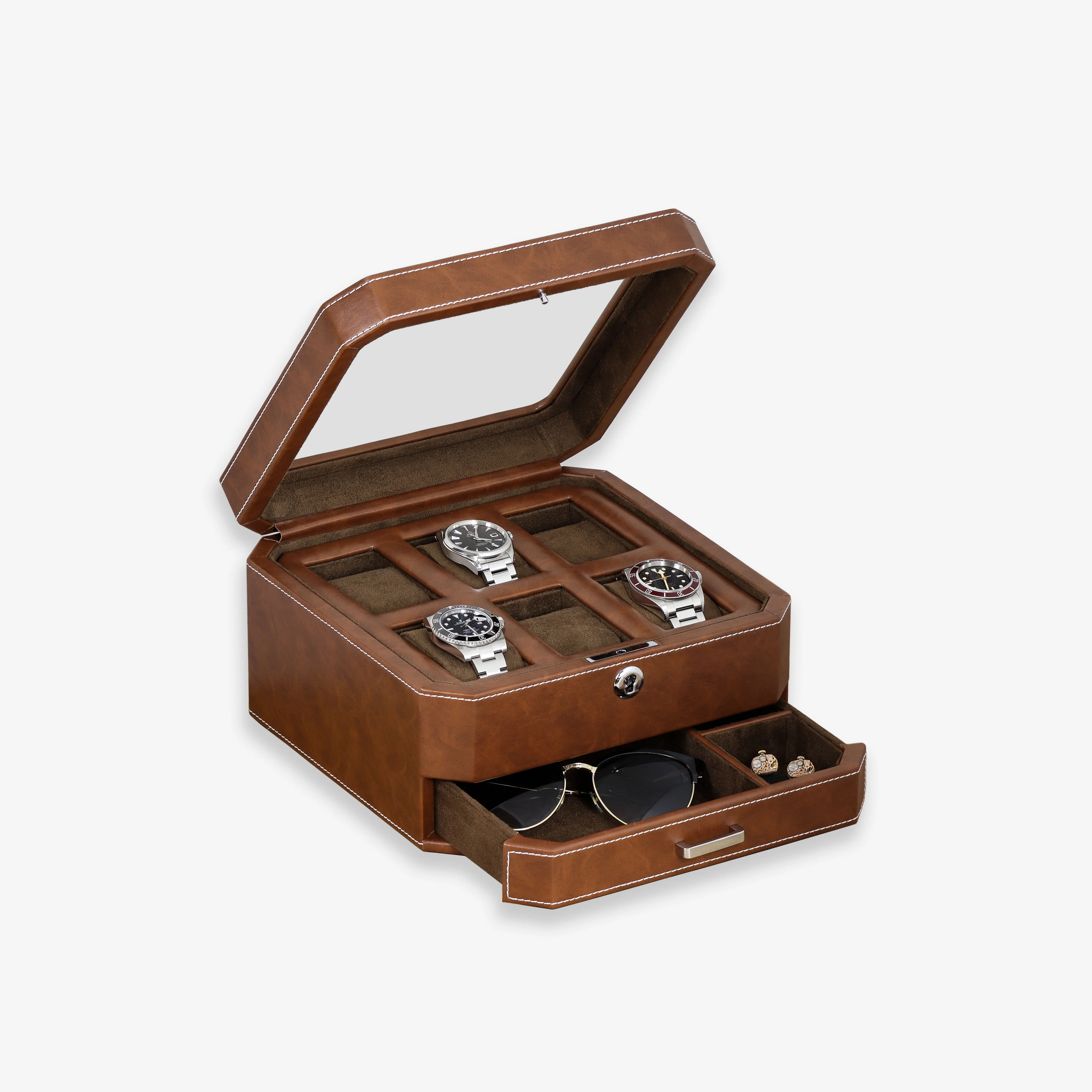 6 Slot Watch Box (Tan / Brown) - Image 6