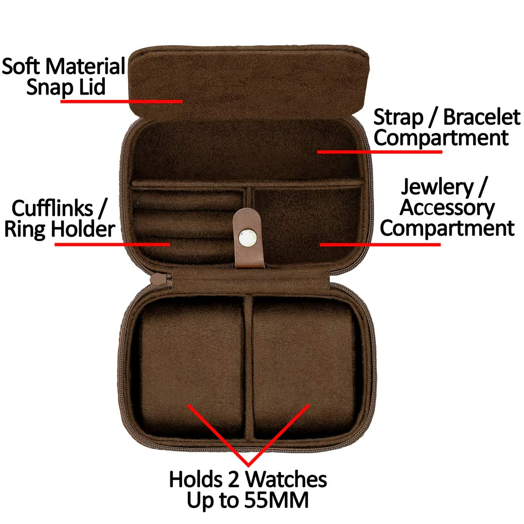 ROTHWELL Gift Set 6 Slot Watch Box and 2 Watch Travel Case (Tan/Brown) - Image 5