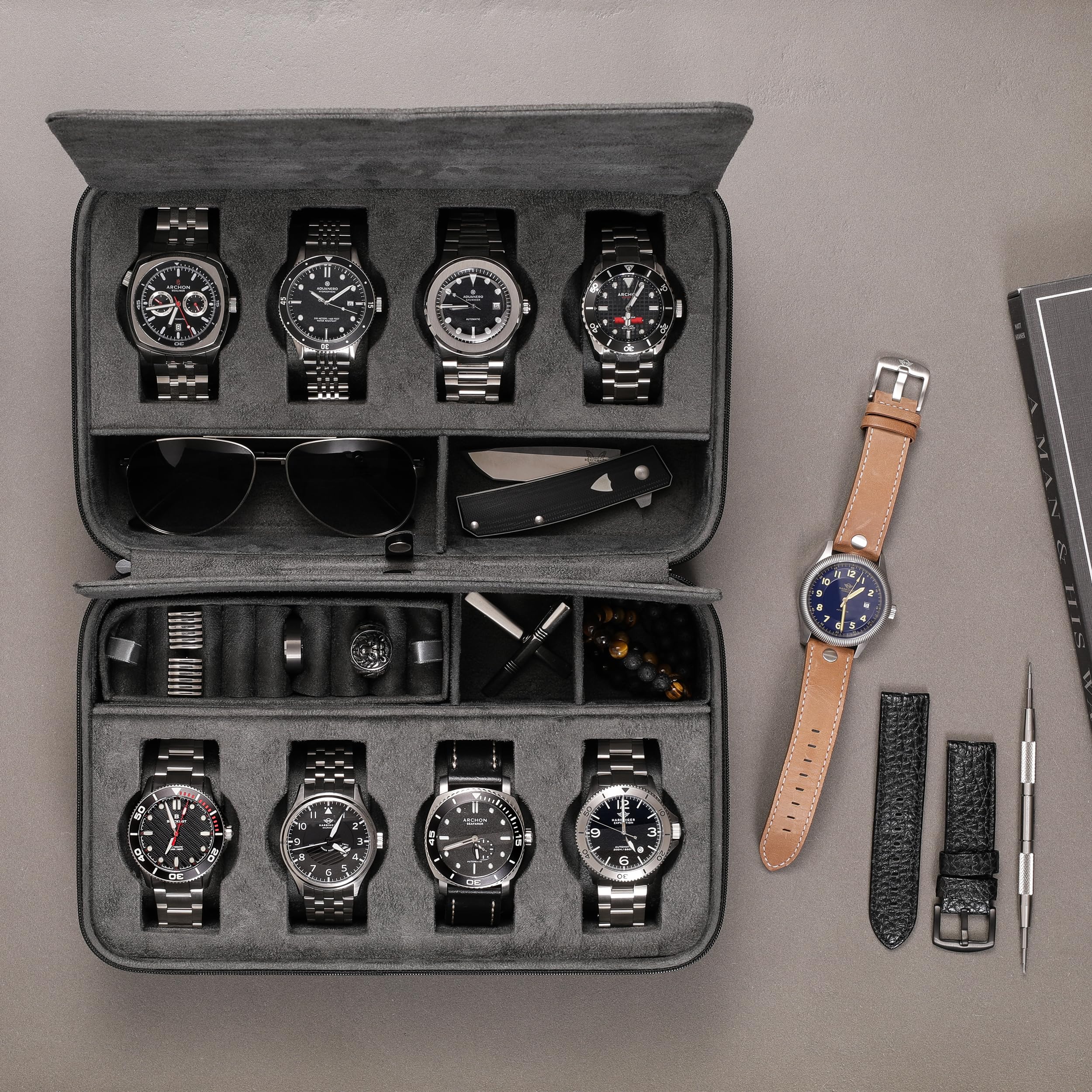 ROTHWELL 8 Watch Travel Case (Black/Grey) - Image 6