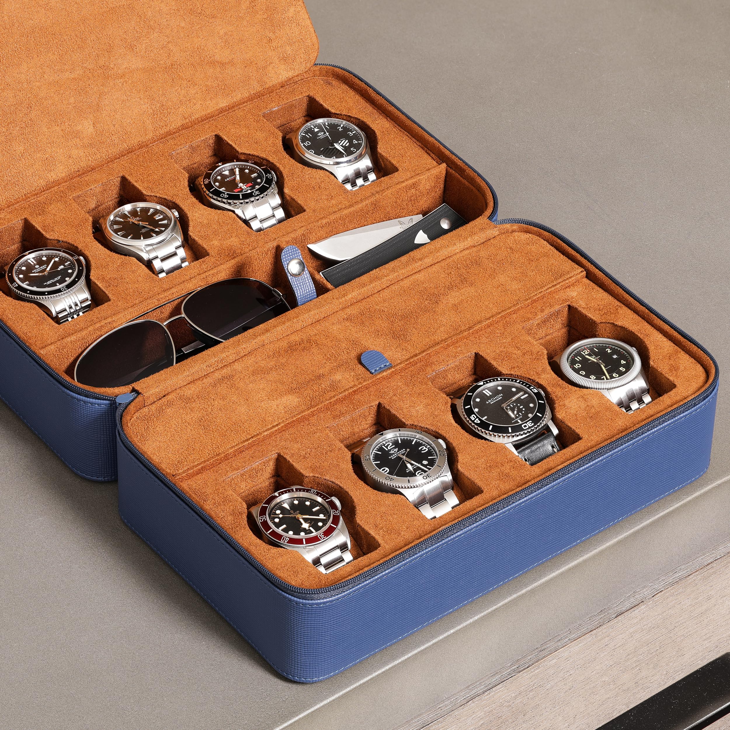 ROTHWELL 8 Watch Travel Case (Blue/Tan) - Image 3