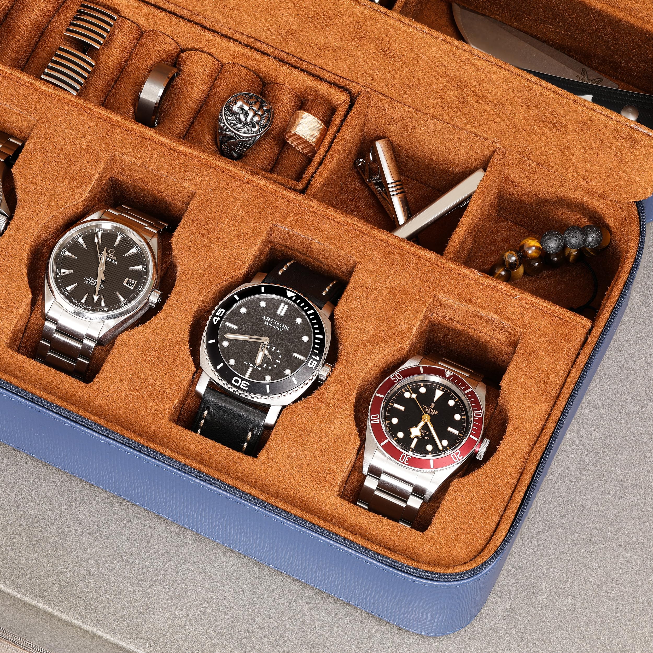 ROTHWELL 8 Watch Travel Case (Blue/Tan) - Image 4