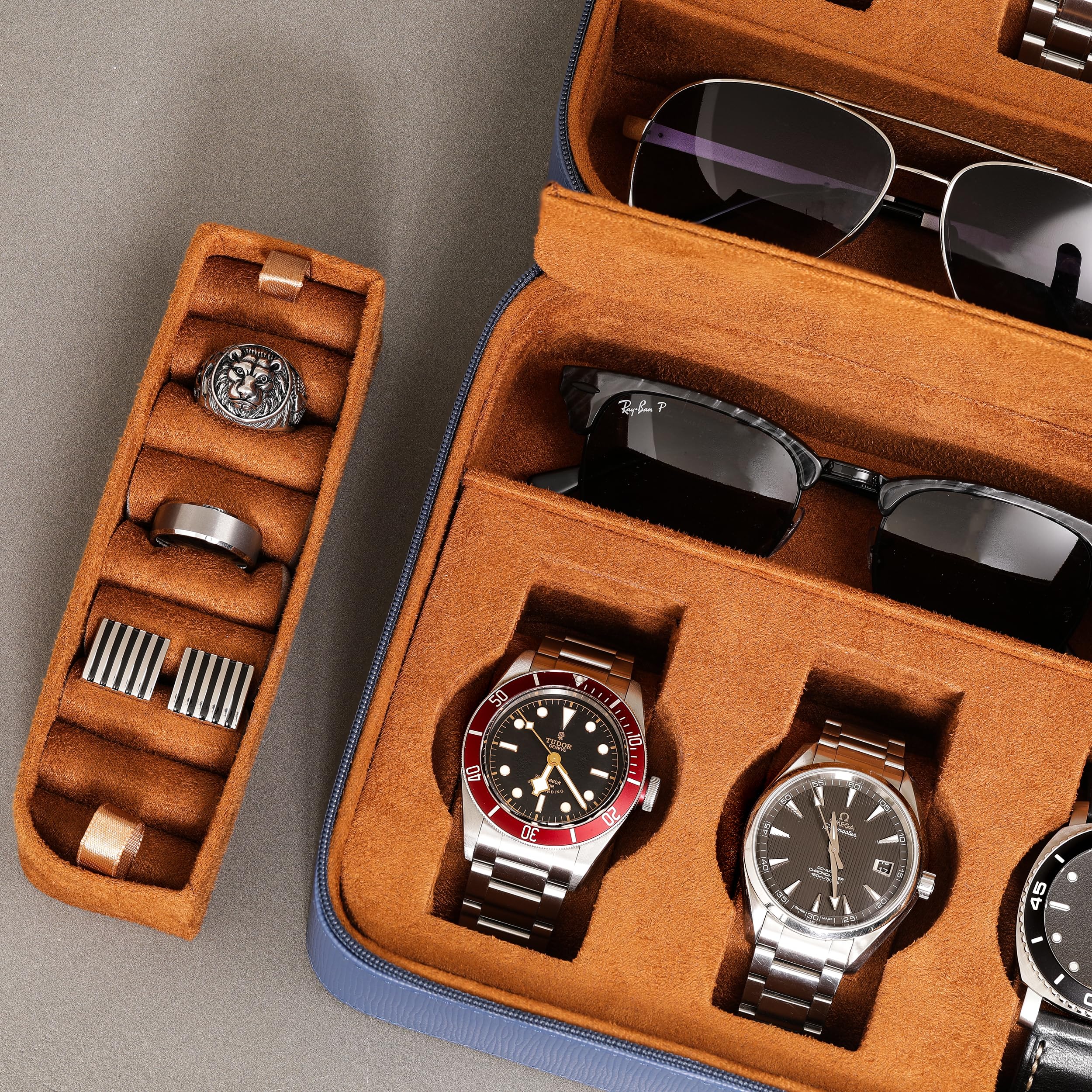 ROTHWELL 8 Watch Travel Case (Blue/Tan) - Image 5