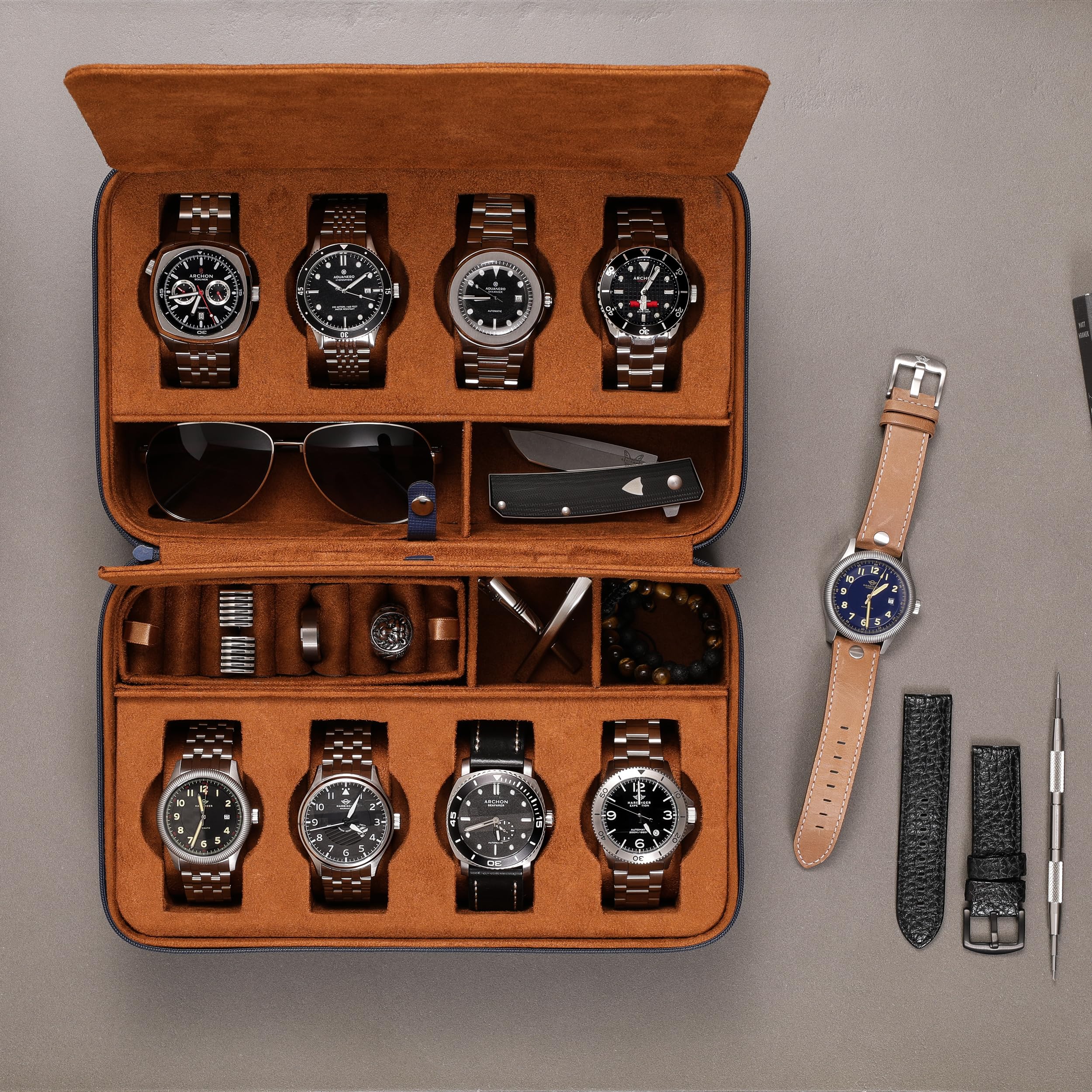 ROTHWELL 8 Watch Travel Case (Blue/Tan) - Image 6